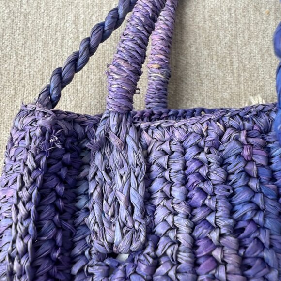 NWT Hat Attack Mimi Crossbody in Denim // Raffia Straw Summer Mini Bag - Picture 5 of 10